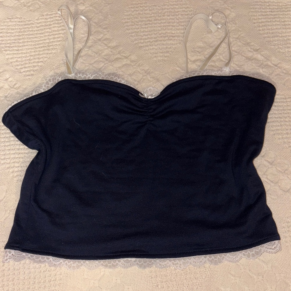 Chic Navy Blue Camisole with Lace Accents